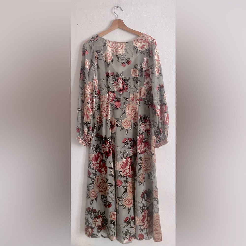 Soft Surroundings Floral Midi Dress - Gray and Pink